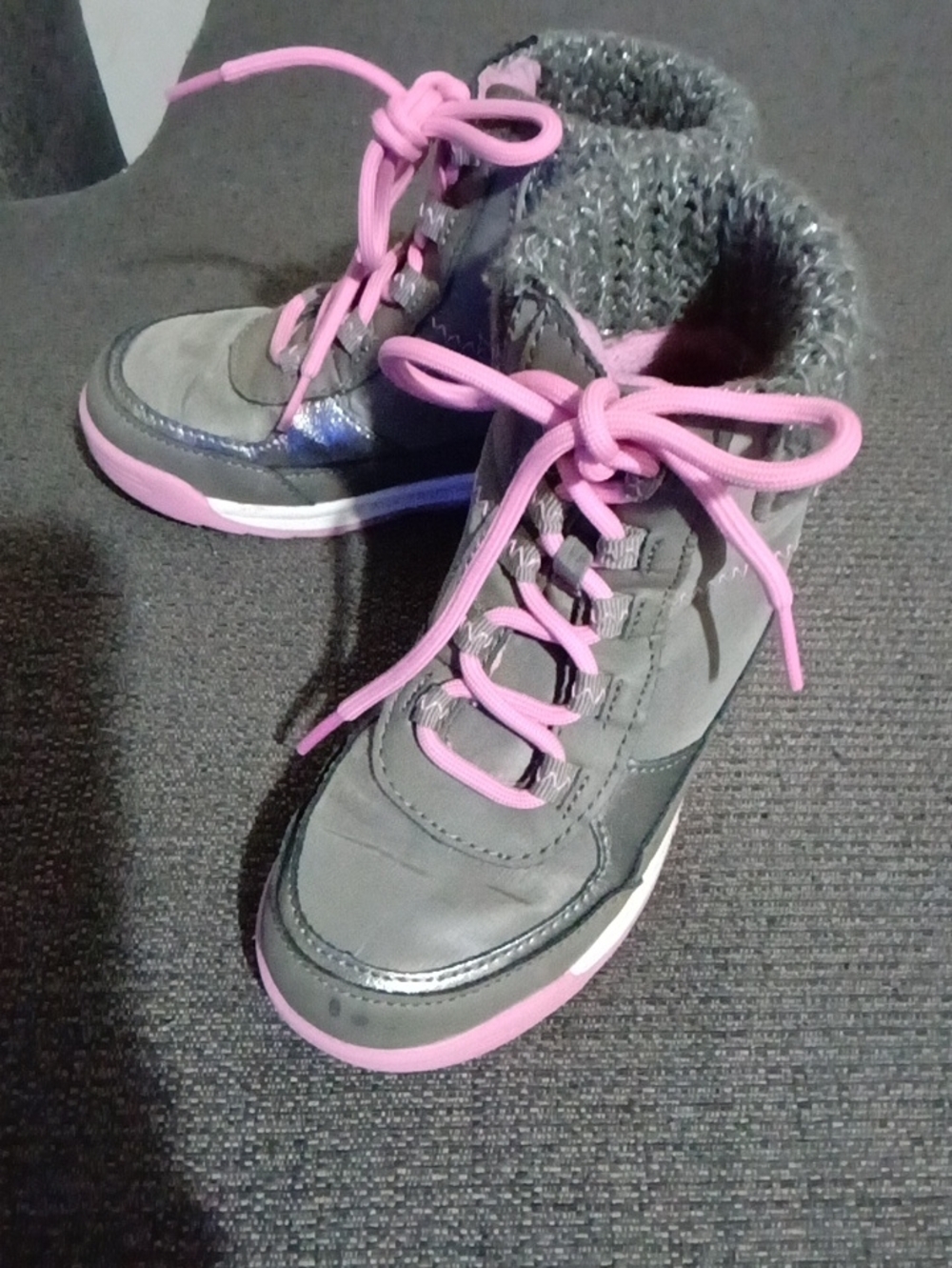 London Fog Grey and Pink Kids High-Top Sneakers